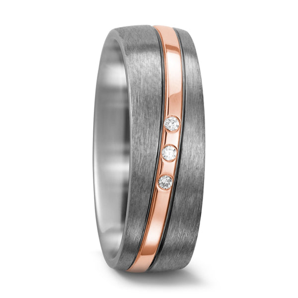 Partnerring Titan, 750/18 K Rotgold Diamant weiss, 0.03 ct, 3 Steine, w-si