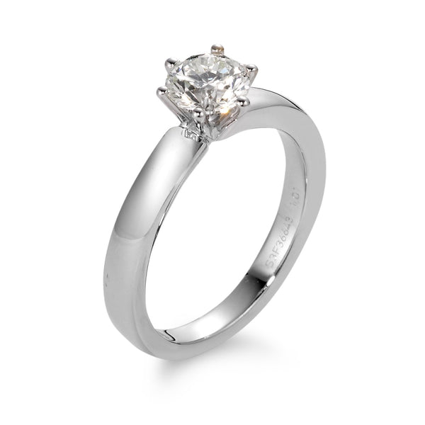 Solitär Ring 750/18 K Weissgold Diamant weiss, 0.50 ct, Brillantschliff, si, IGI Ø5 mm