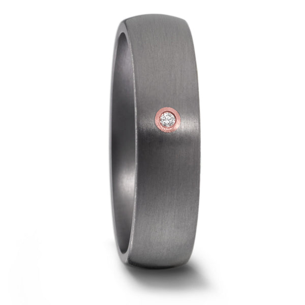 Partnerring 999 Tantal, 750/18 K Rotgold Diamant 0.01 ct, w-si