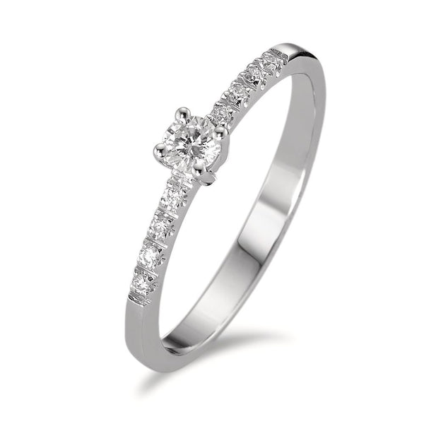 Solitär Ring 750/18 K Weissgold Diamant weiss, 0.04 ct, 8 Steine, Brillantschliff, w-si, Diamant weiss, 0.10 ct, Brillantschliff, w-si