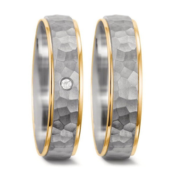 Partnerring 750/18 K Weissgold, 750/18 K Gelbgold Diamant 0.02 ct, tw-si