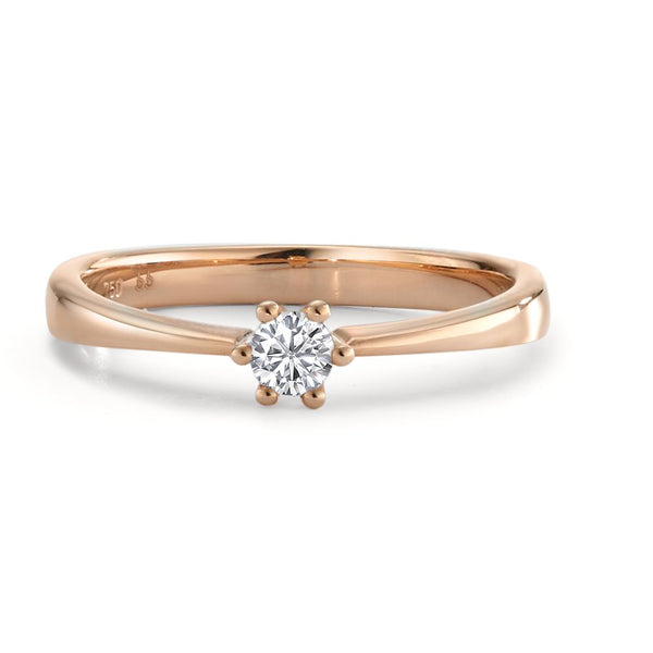 Solitär Ring 750/18 K Rotgold Diamant 0.15 ct, Brillantschliff, w-si