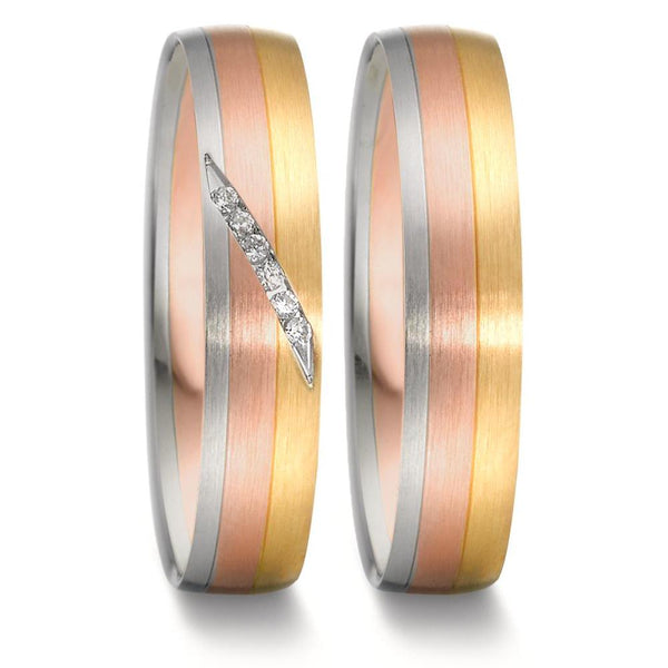 Partnerring 750/18 K Gelbgold, 750/18 K Rotgold, 750/18 K Weissgold