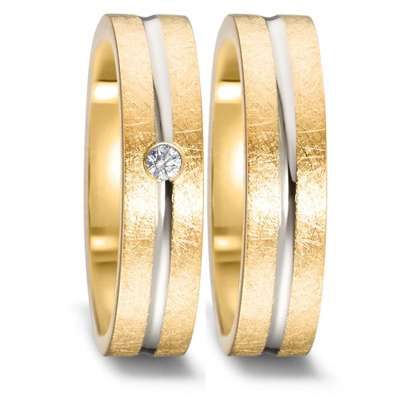 Partnerring 750/18 K Gelbgold, 750/18 K Weissgold Diamant 0.03 ct, w-si