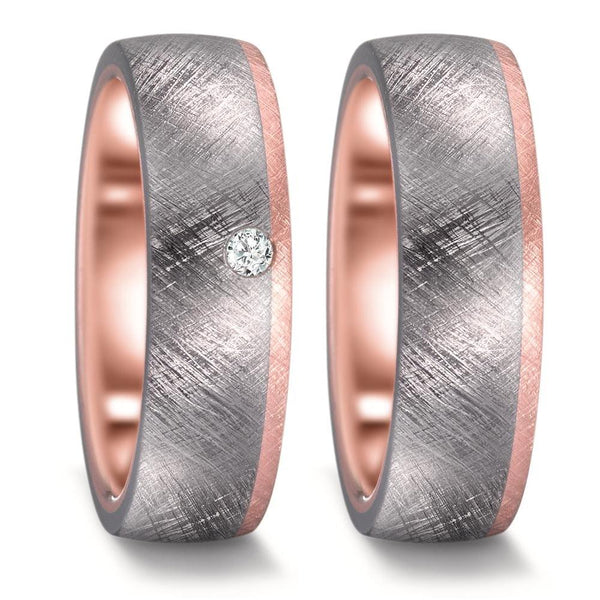 Partnerring 999 Tantal, 585/14 K Rosegold Diamant 0.03 ct, w-si