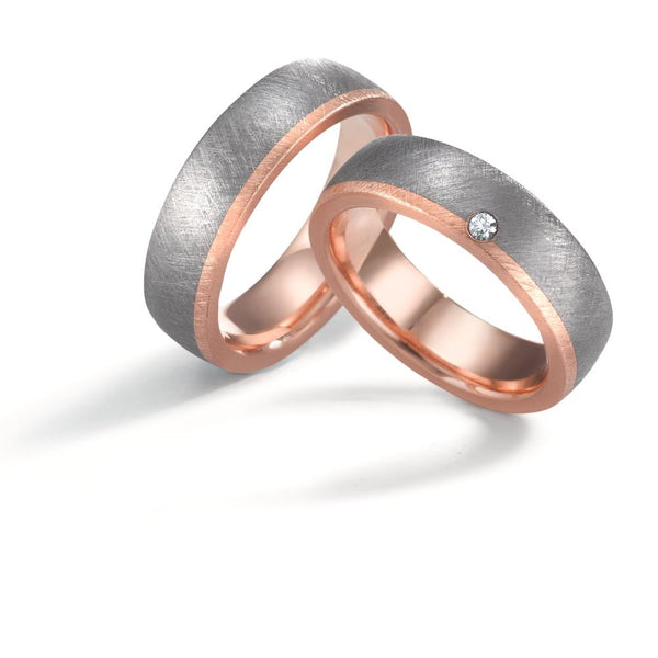 Partnerring 999 Tantal, 585/14 K Rosegold Diamant 0.03 ct, w-si