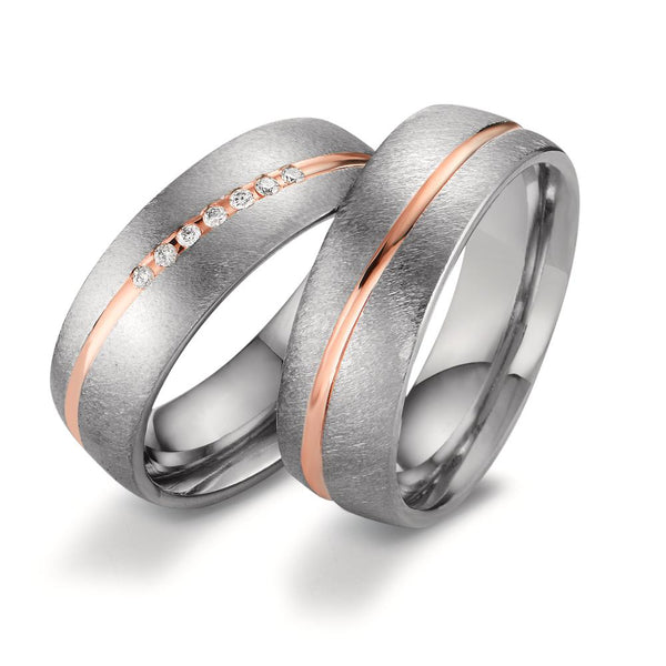 Partnerring Titan, 750/18 K Rotgold Diamant 0.07 ct, 7 Steine, w-si