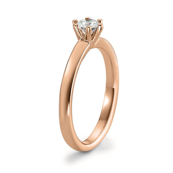 Solitär Ring 750/18 K Rotgold Diamant weiss, 0.20 ct, Brillantschliff, w-si