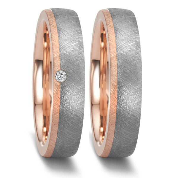 Partnerring 999 Tantal, 585/14 K Rosegold Diamant 0.03 ct, w-si
