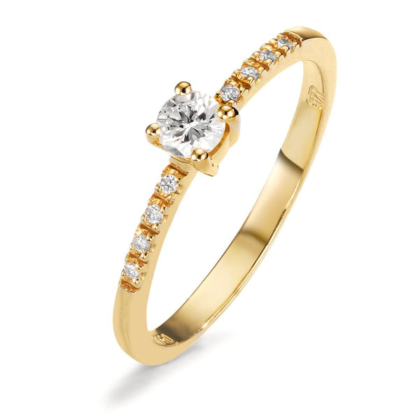 Solitär Ring 750/18 K Gelbgold Diamant weiss, 0.04 ct, 8 Steine, w-si, Diamant weiss, 0.20 ct, Brillantschliff, w-si