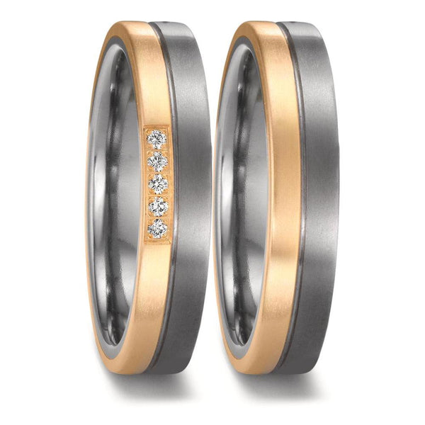 Partnerring 999 Tantal, 750/18 K Gelbgold Diamant 0.05 ct, 5 Steine, w-si
