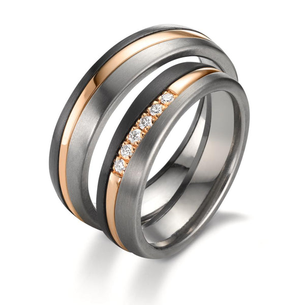 Partnerring Zirkonium, 585/14 K Rosegold, Titan
