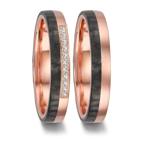 Partnerring 750/18 K Rotgold, Carbon Diamant 0.11 ct, 11 Steine, w-si