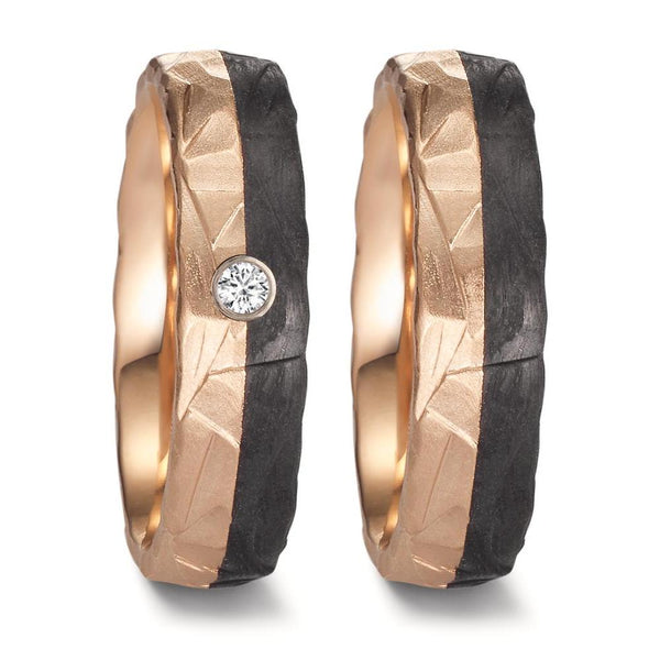 Partnerring 585/14 K Rosegold, Carbon Diamant 0.03 ct, w-si